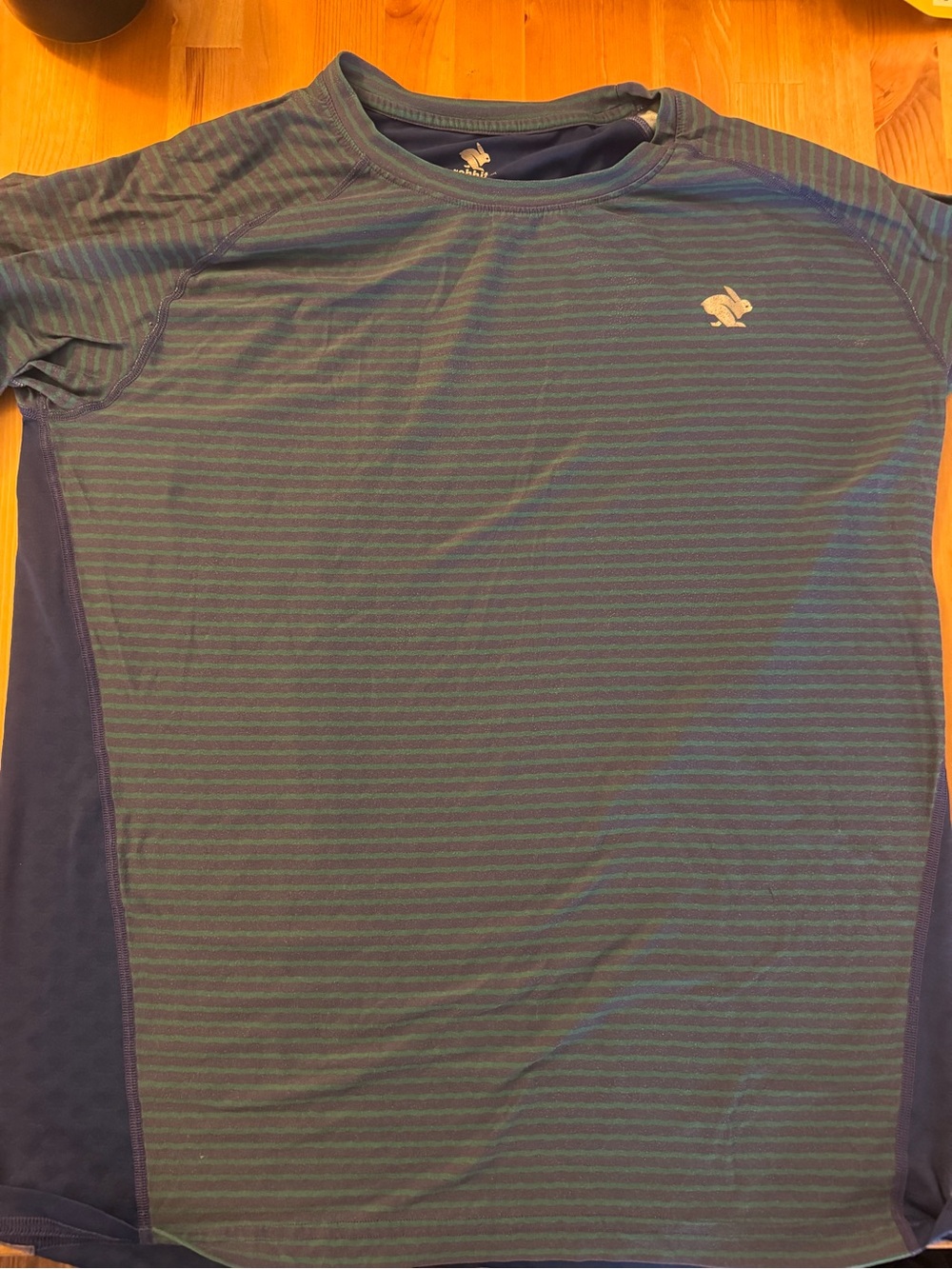 rabbit Men's EZ Tee Short Sleeve Running Shirt - Striped Green/Blue - Size LG